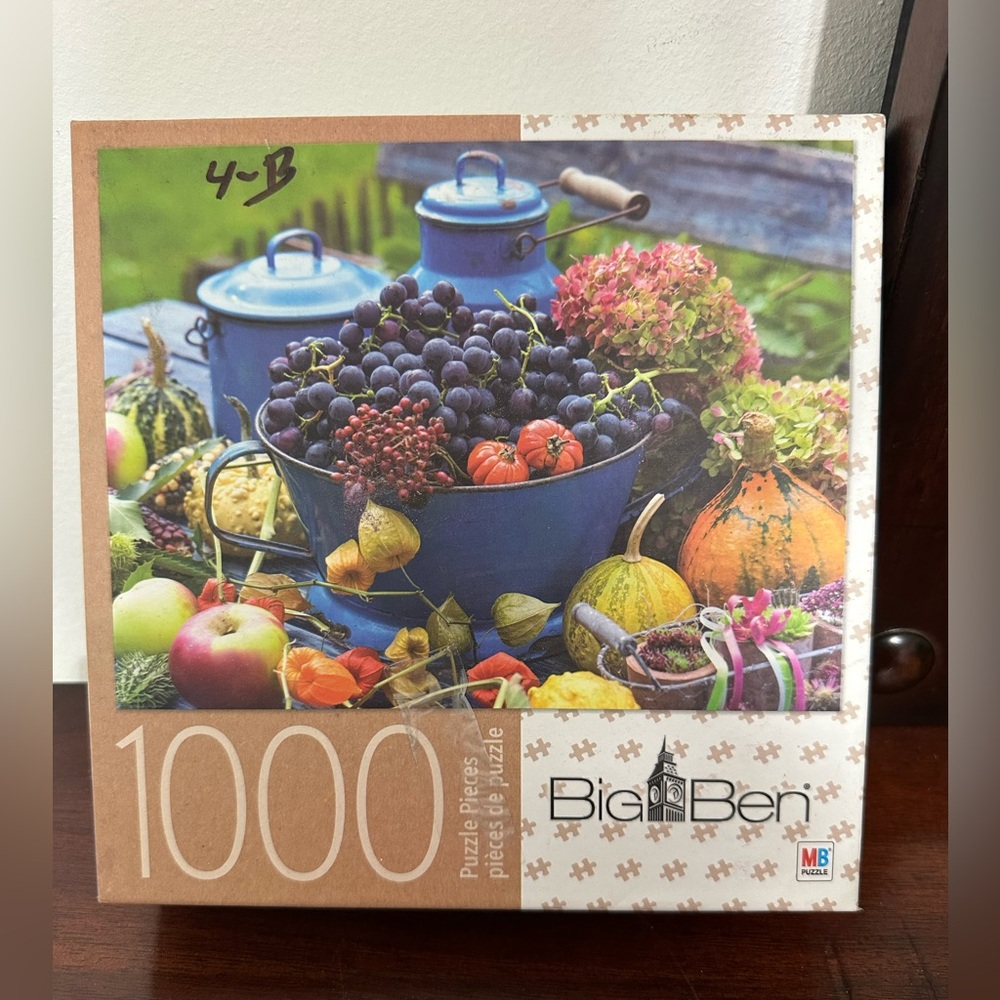 Big Ben Colorful Harvest Time 1000 piece MB puzzle 27"x 20" Complete
